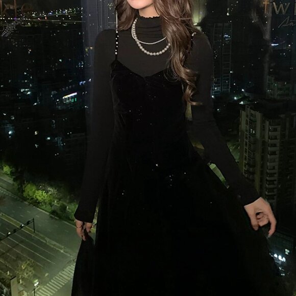 Midnight Muse Velvet Gown - Black A-Line Party & Birthday Dress, Fall/Winter - Picture 2 of 9